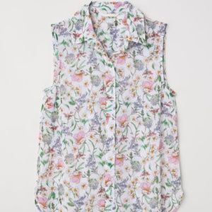 H&M White Floral Sleeveless Button Down